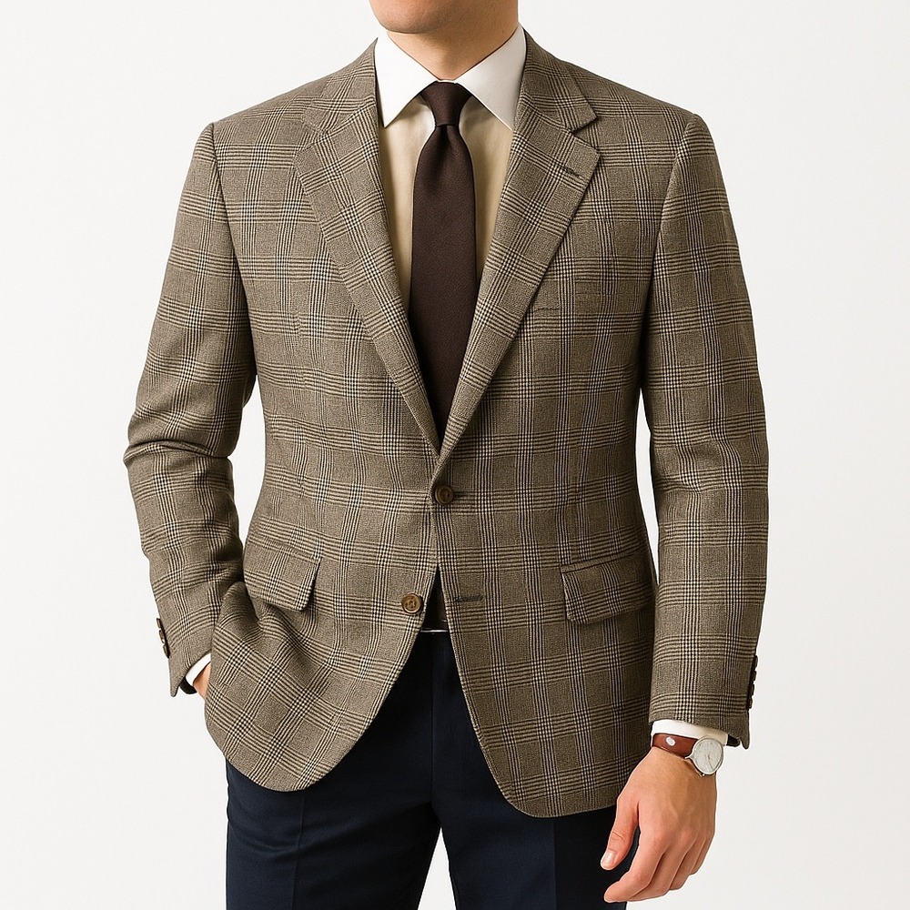 Mens Nordstrom Vtg Glen Plaid Blazer Sport Coat 39R Wool Blend Single Breasted
